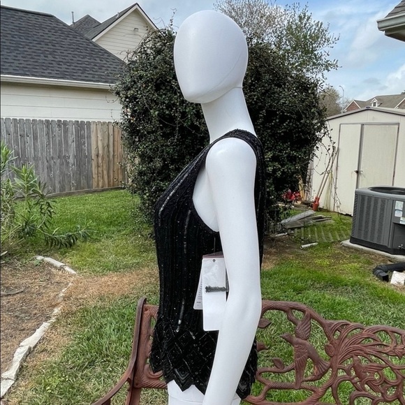 💋Papell Evening Black Beaded Sequined Luxury Camisole - Picture 10 of 15